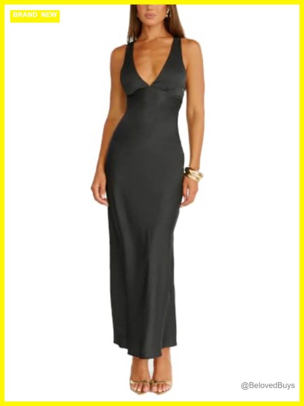 Satin V Neck Backless Maxi Dress Sleeveless Formal Wedding Guest